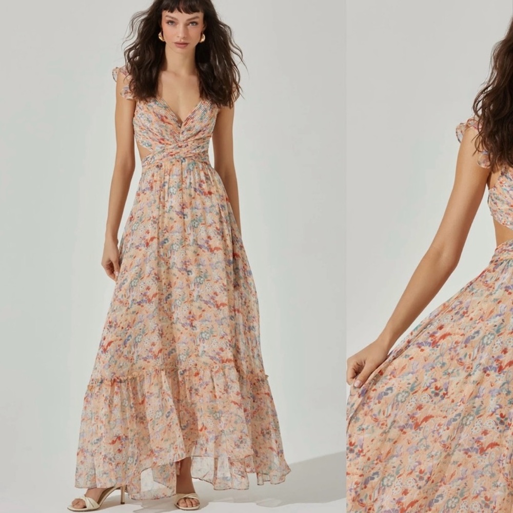 ASTR primrose floral pink strappy back maxi dress XS